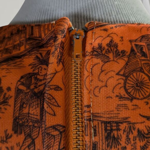 Vintage 60s Mod Belted Shift Dress Size S Orange Americana Print Old West - Picture 11 of 14